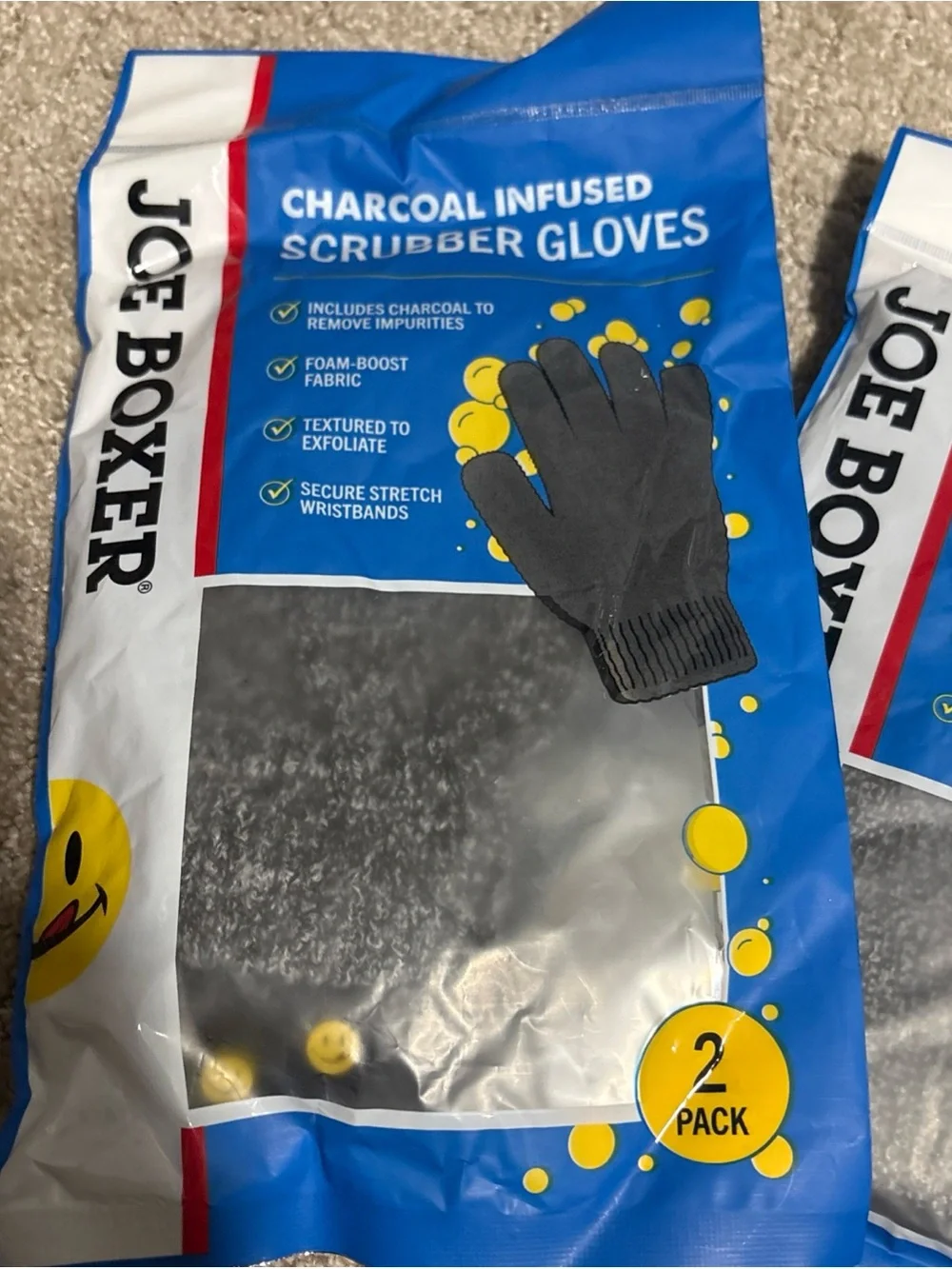 Joe Boxer Charcoal Infused- Scrubber Gloves, Wash Cloth, Body Exfoliator
